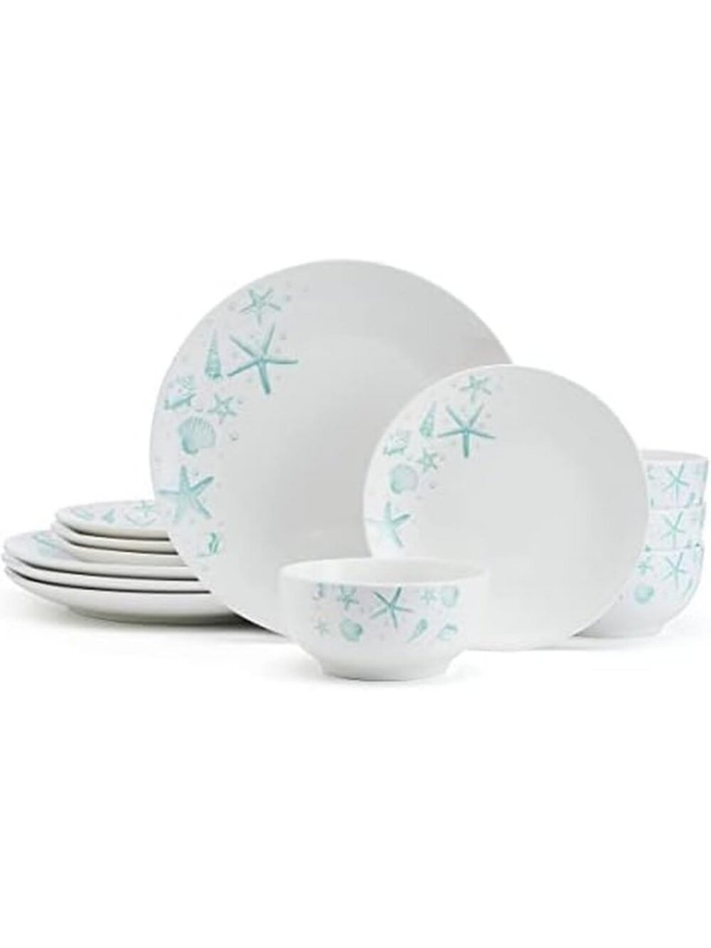 Coastal 12-Piece Dinnerware Set for 4 | Vibrant Multicolored Stoneware Plates